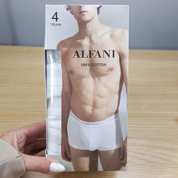ALFANI Boxer Briefs Mens XL White 4-Pack 100% Cotton Trunk Tagless Logo - Picture 1 of 5